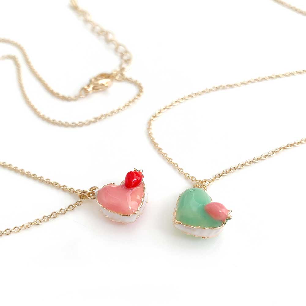 N-216) ハートマカロンネックレス | ビーズ・パーツなどの