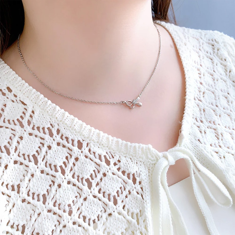 N-261) リボンモチーフネックレス | ビーズ・パーツなどの N-261) リボンモチーフネックレス | ビーズ・パーツなどの