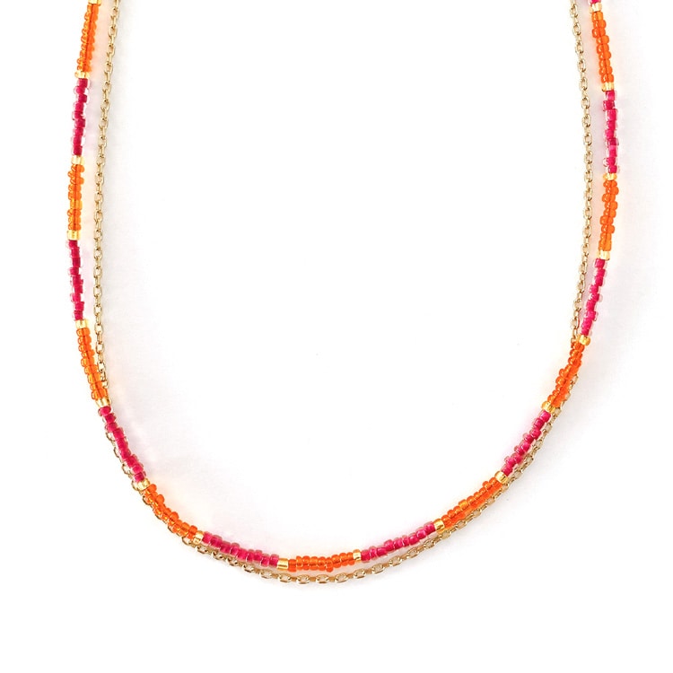 N-347) 2連ビーズネックレス | ビーズ・パーツなどのハンドメイド