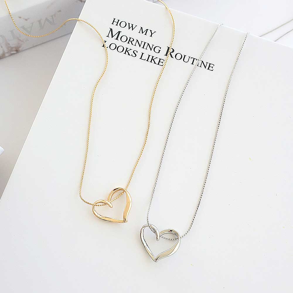 N-224) オープンハートネックレス | ビーズ・パーツなどのハンドメイド