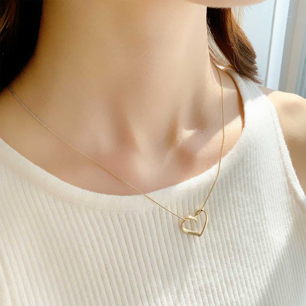 N-224) オープンハートネックレス | ビーズ・パーツなどのハンドメイド