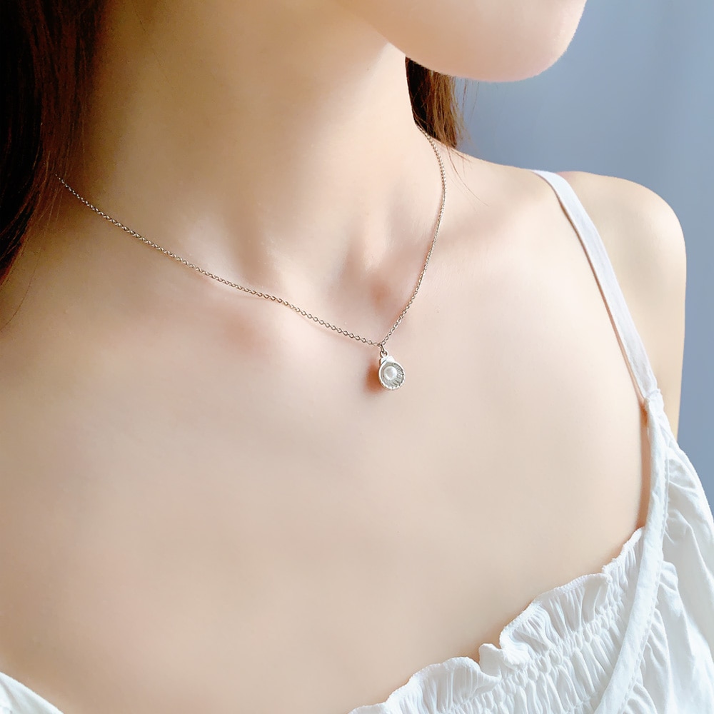 N-253) パール付シェルモチーフネックレス | ビーズ・パーツなど