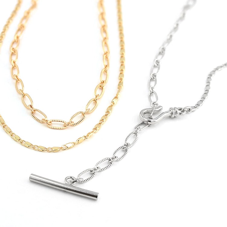 N-343) デザインチェーンフックネックレス | ビーズ・パーツなどの