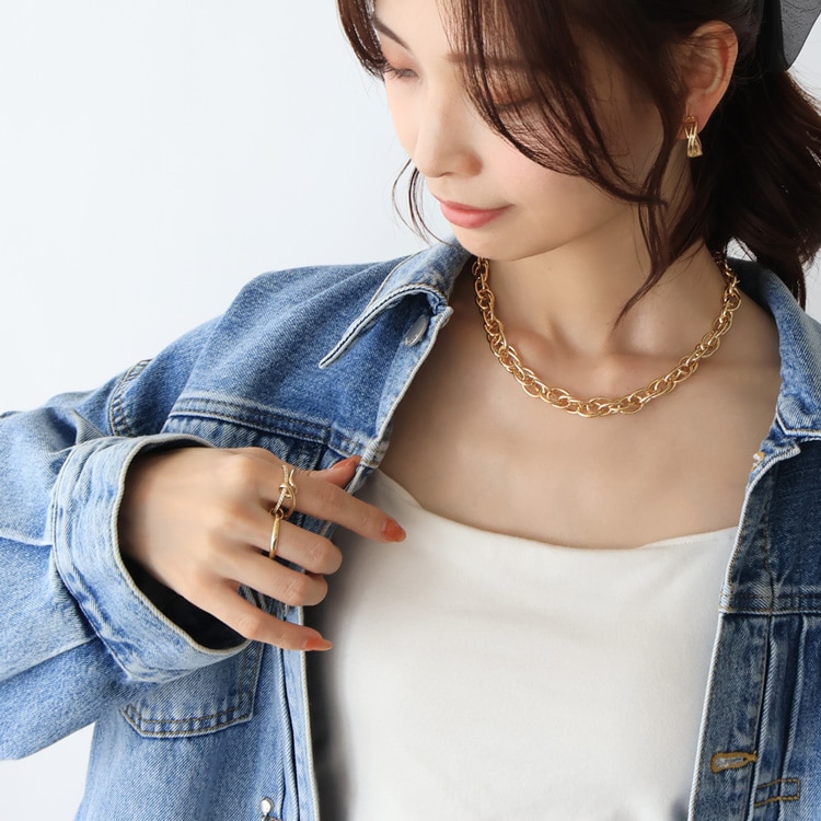 N-420) ボリュームチェーンネックレス | ビーズ・パーツなどの