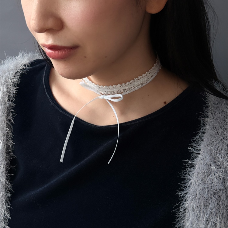 N-441) レースリボンチョーカー | ビーズ・パーツなどのハンドメイド