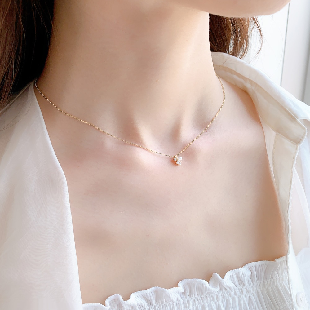 N-249) ストーン×パールネックレス / ニッケルフリー / キュービック N-249) ストーン×パールネックレス / ニッケルフリー / キュービック