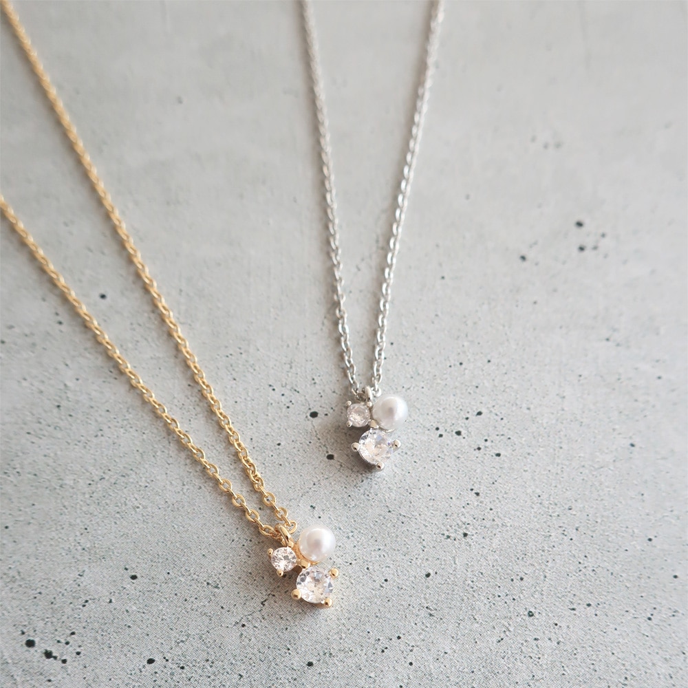 N-249) ストーン×パールネックレス / ニッケルフリー / キュービック