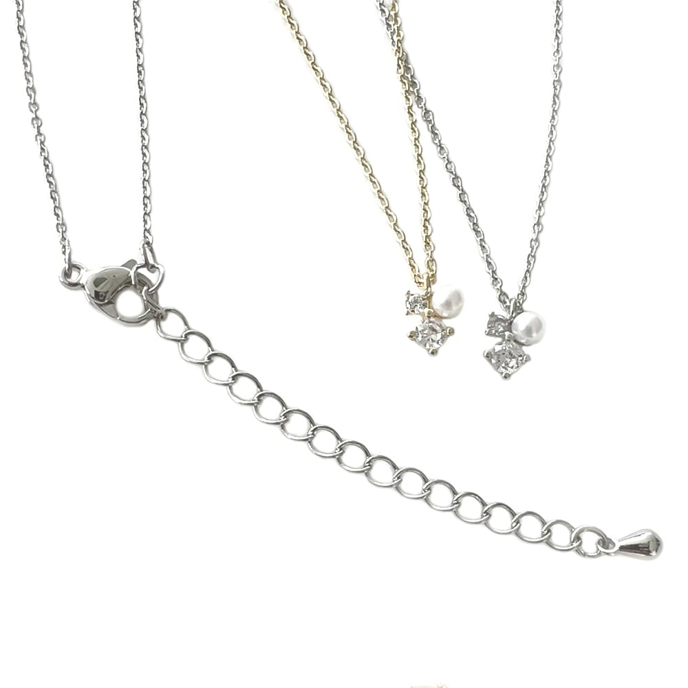 N-249) ストーン×パールネックレス / ニッケルフリー / キュービック