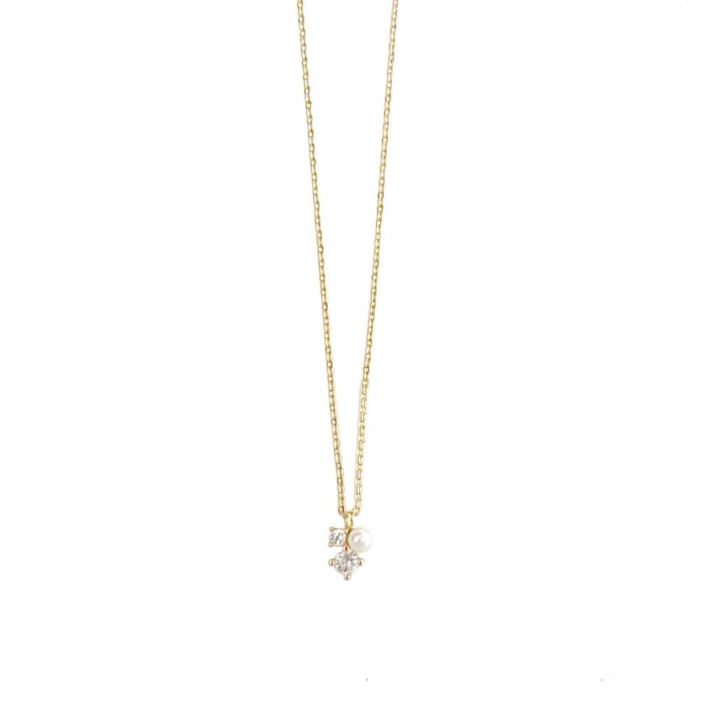 N-249) ストーン×パールネックレス / ニッケルフリー / キュービック
