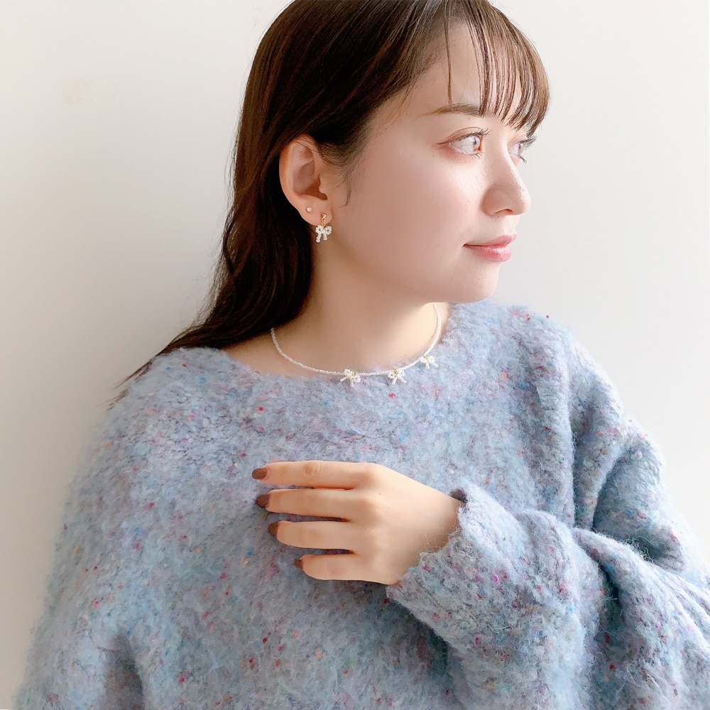 N-301) ビーズリボンネックレス | ビーズ・パーツなどのハンドメイド