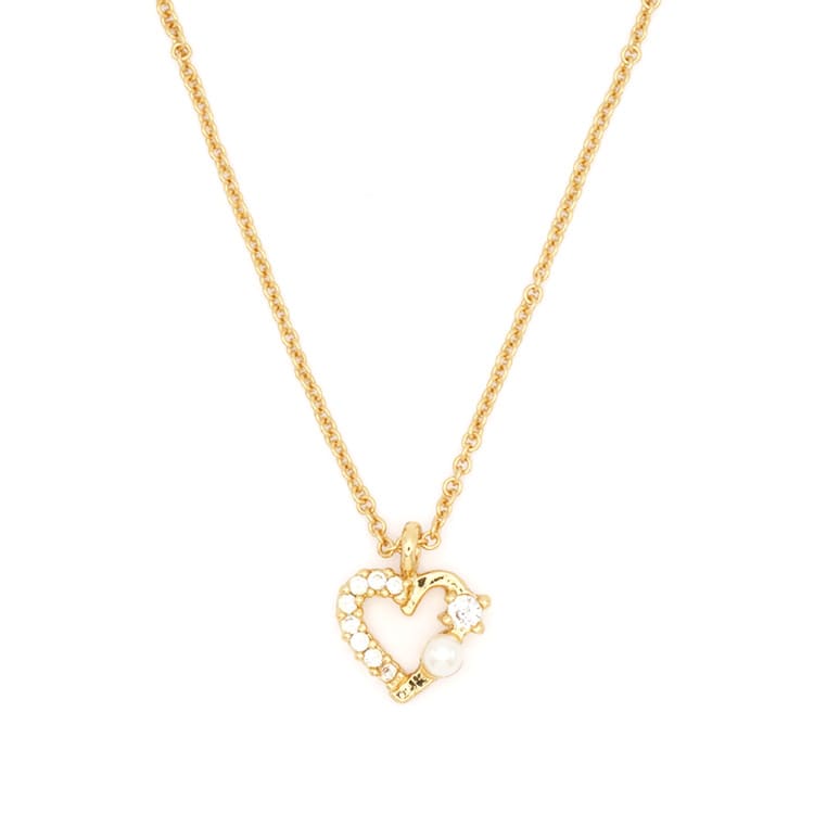 N-439) パール×ビジューオープンハートネックレス / キュービック