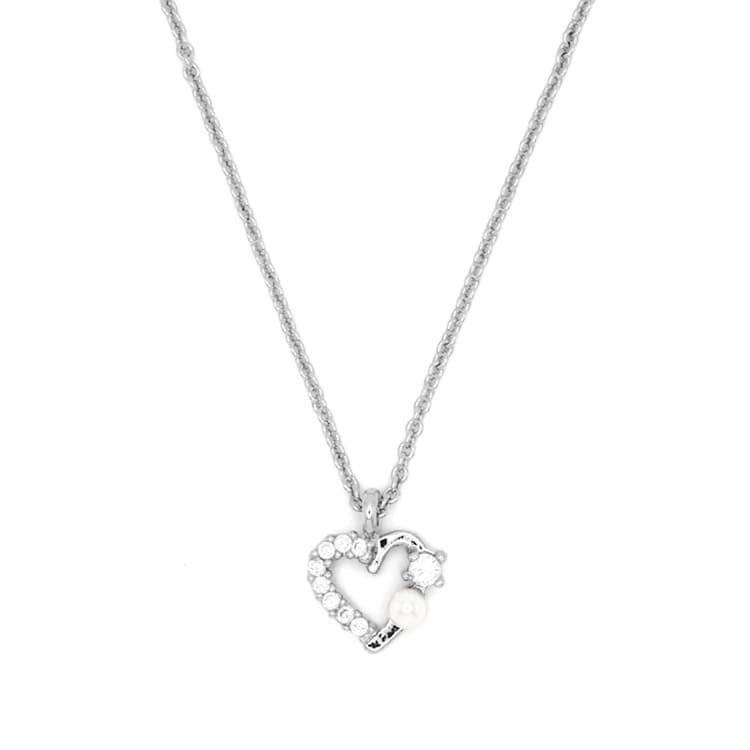 N-439) パール×ビジューオープンハートネックレス / キュービック