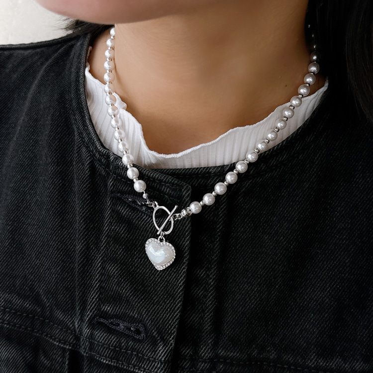 N-400) ハートパール マンテルネックレス | ビーズ・パーツなどの