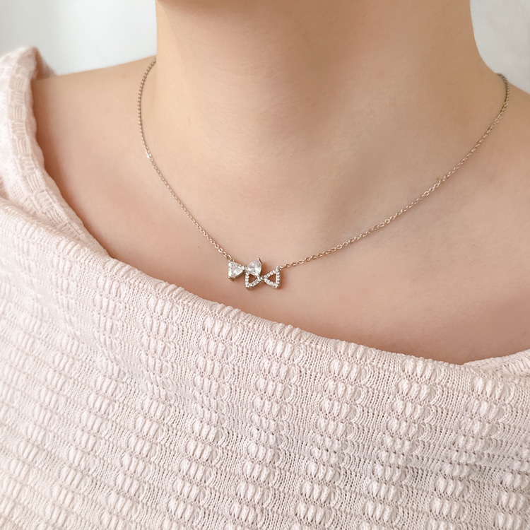 N-403) ダブルリボンネックレス / キュービックジルコニア | ビーズ