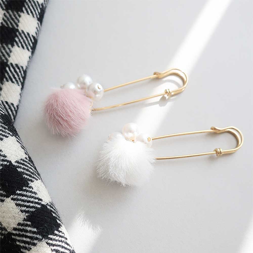 C-198) フェイクファー×パールブローチセット | ビーズ・パーツなどの