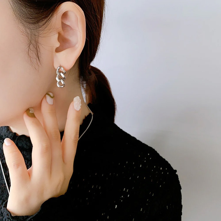 フープ型チェーンピアス P-905) チェーンモチーフピアス / ステンレス | ビーズ・パーツなどの