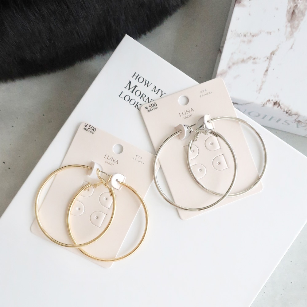 Essential 9ktシルバーフープピアス Ф bone] オーガニックthin middle シルバー フープ ピアス（ピアス
