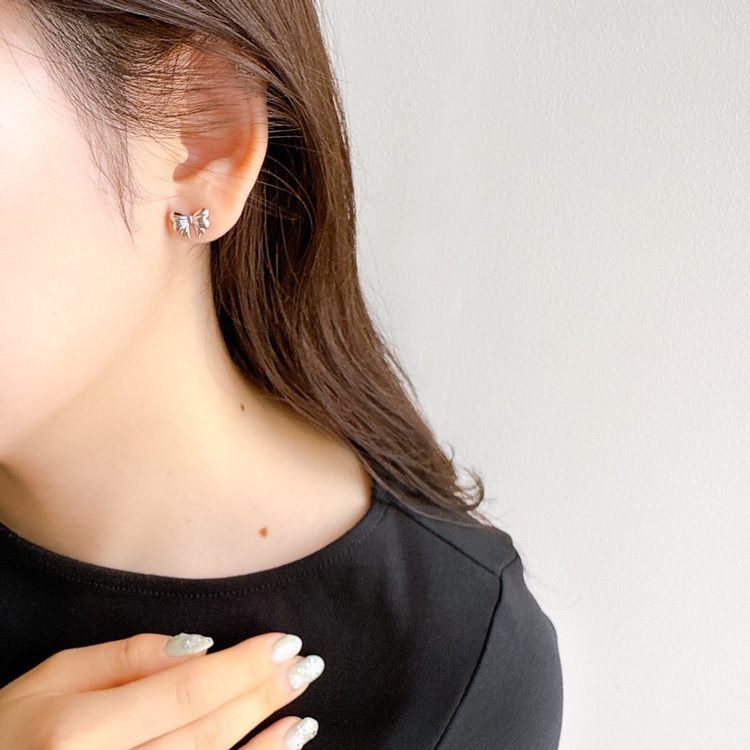 P-1090) ミニリボンピアス / ステンレス | ビーズ・パーツなどの