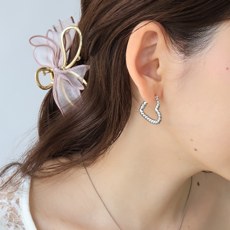 P-1226) ツイストハートフープピアス / ステンレス | ビーズ・パーツ