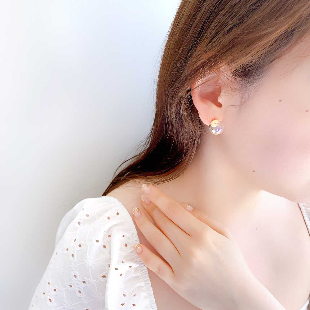 1012】アクリルフラワーのピアス／イヤリング No.153 グリーンと