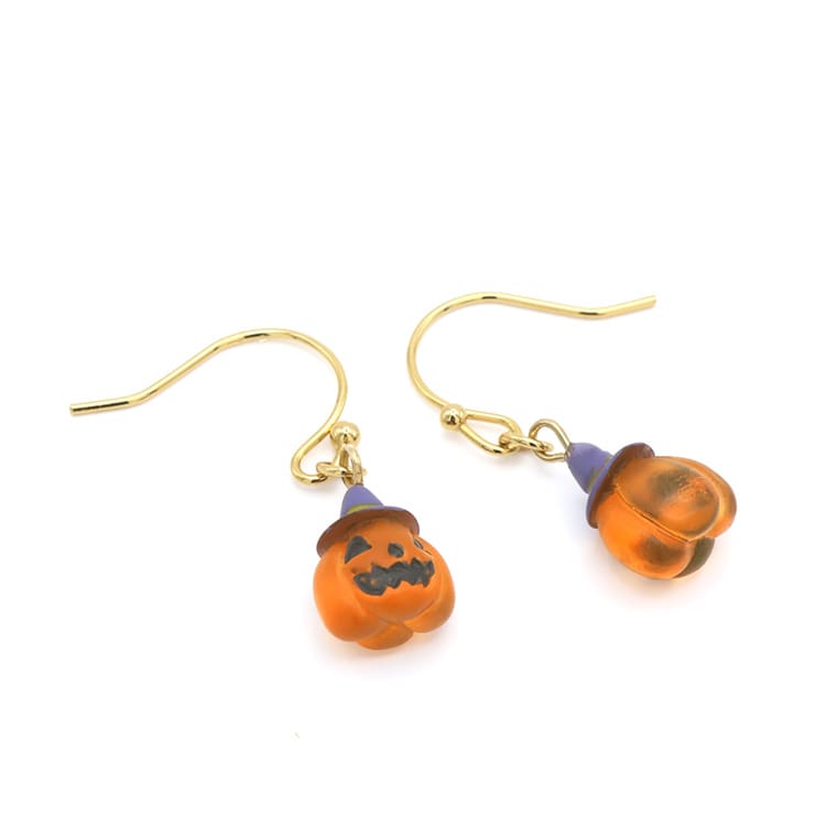 ハロウィン　パンプキンピアス P-1255) ハロウィンパンプキンフックピアス | ビーズ・パーツなどの