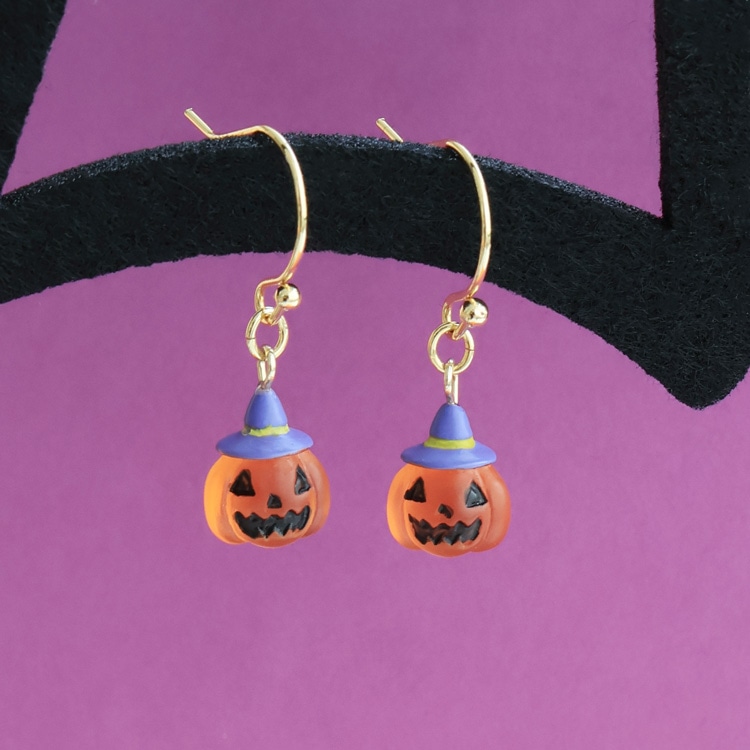 P-1255) ハロウィンパンプキンフックピアス | ビーズ・パーツなどの