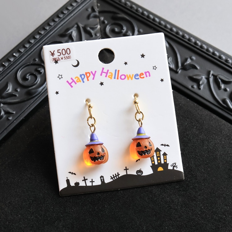 P-1255) ハロウィンパンプキンフックピアス | ビーズ・パーツなどの