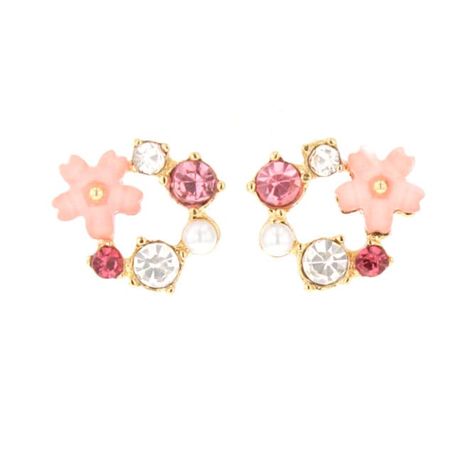 P-1069) 桜×ビジューチタンピアス | ビーズ・パーツなどのハンドメイド