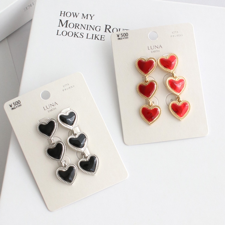 P-1162) 3連ハートチタンピアス | ビーズ・パーツなどのハンドメイド