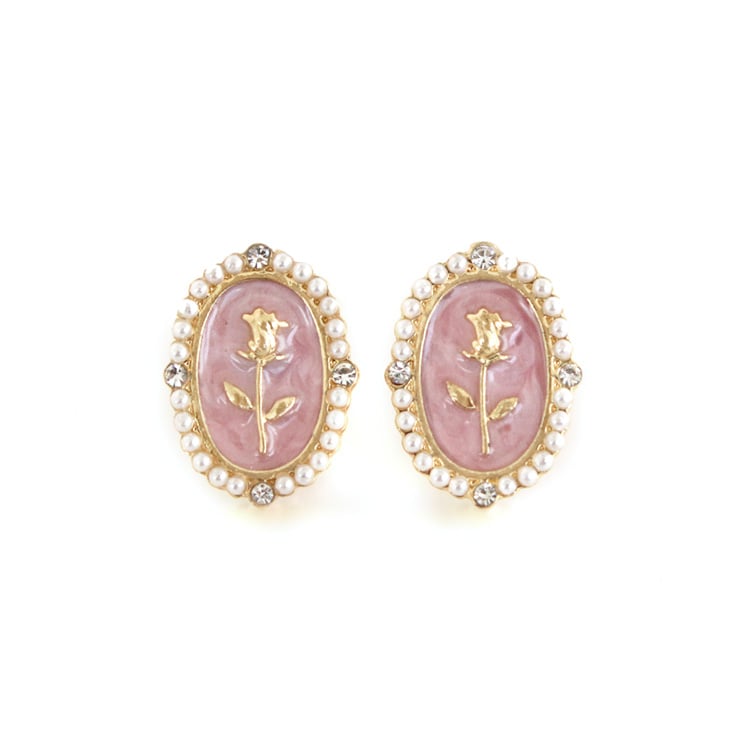 P-1149) クラシカルオーバルチタンピアス / フラワー | ビーズ・パーツ