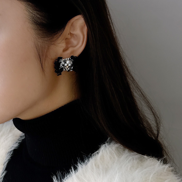 P-1163) ツイード×パールチタンピアス | ビーズ・パーツなどの