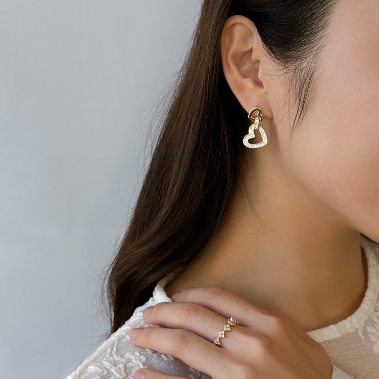 P-1176) オープンハートチタンピアス / キュービックジルコニア