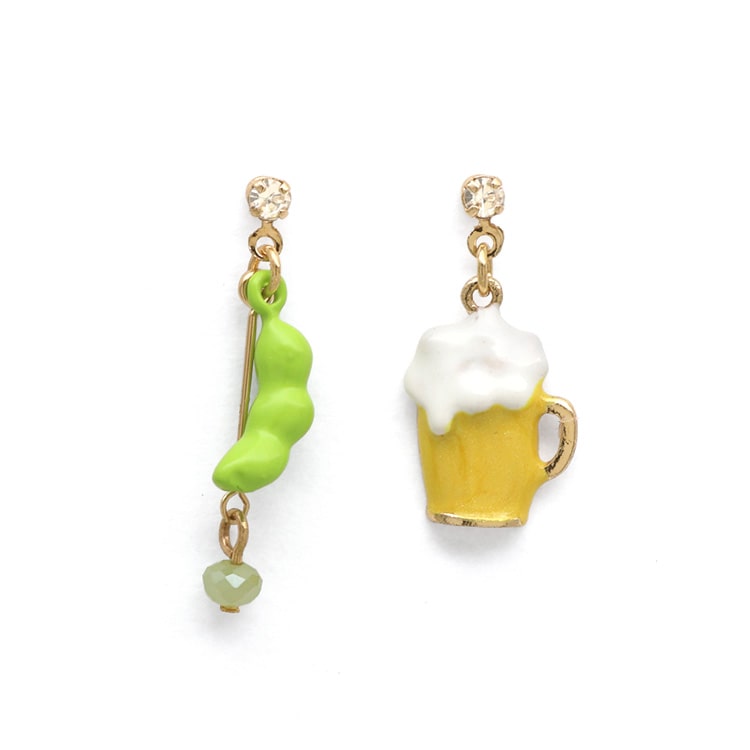 P-1235) ビール＆枝豆チタンピアス | ビーズ・パーツなどの