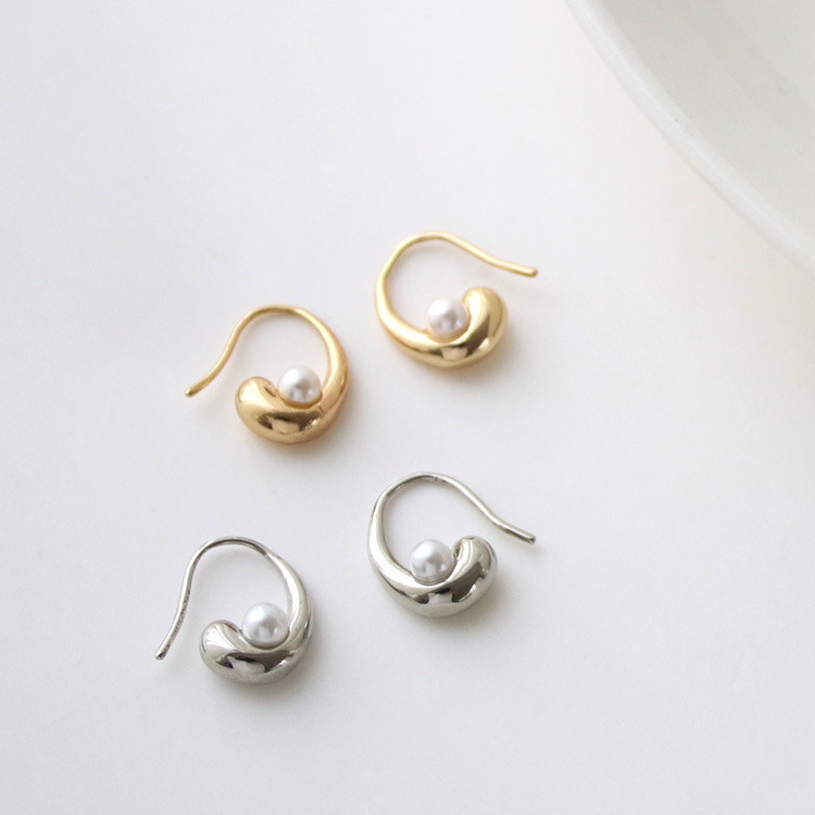 P-1103) パール付メタルフックピアス | ビーズ・パーツなどの
