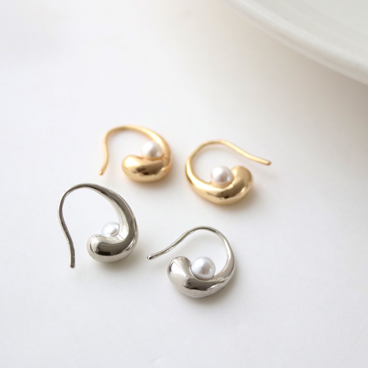 P-1103) パール付メタルフックピアス | ビーズ・パーツなどの