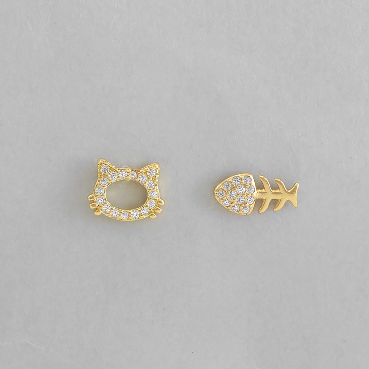 P-1200) ネコ×魚チタンピアス / キュービックジルコニア | ビーズ