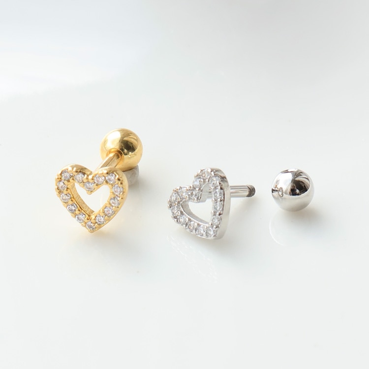 P-1254) オープンハートボディピアス / 16G / キュービックジルコニア