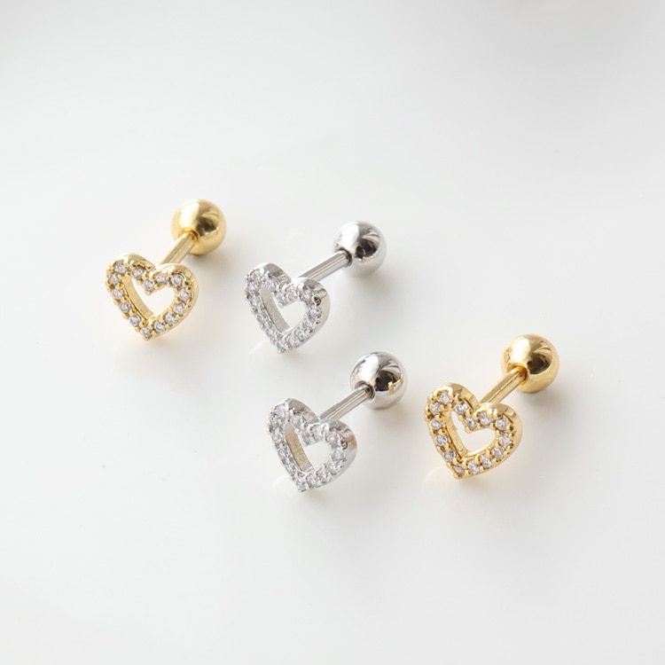 P-1254) オープンハートボディピアス / 16G / キュービックジルコニア