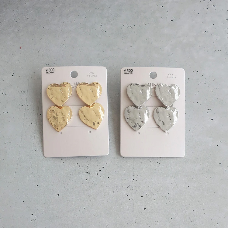 P-896) 2連ハートチタンピアス | ビーズ・パーツなどのハンドメイド 