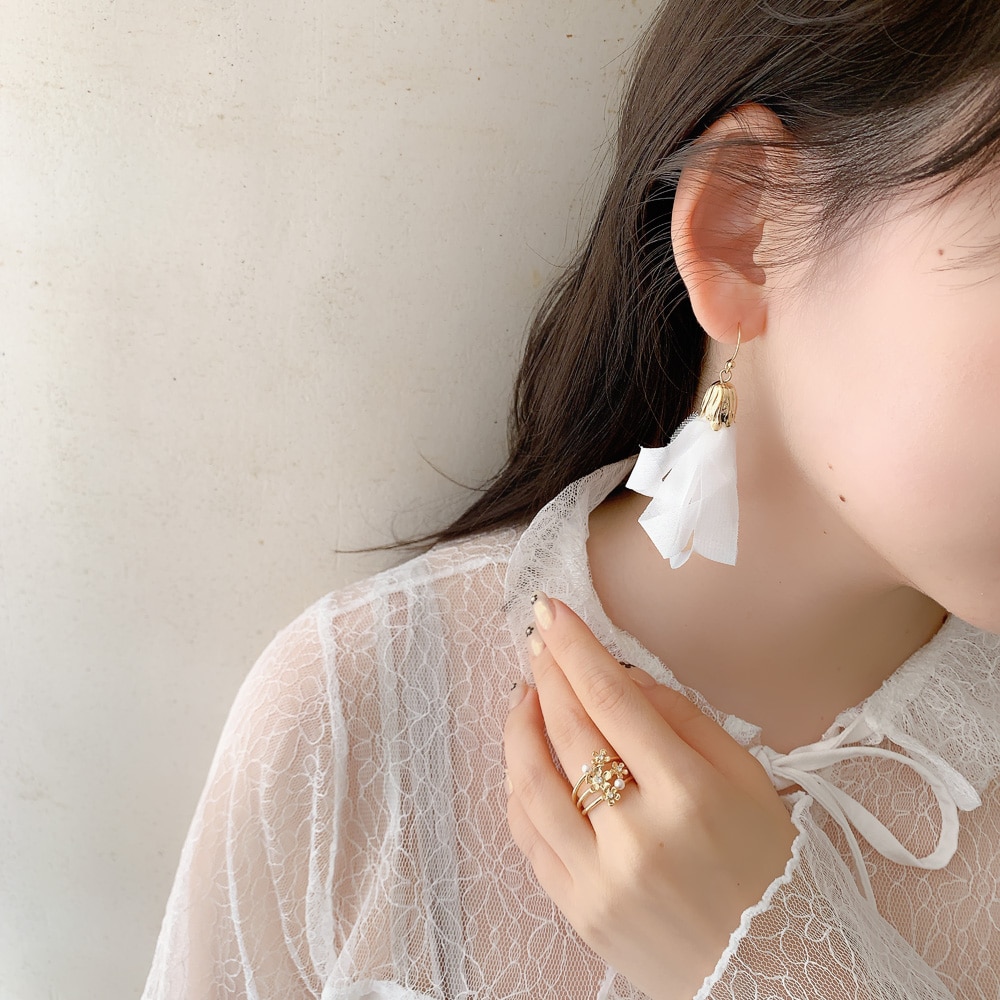 P-1048) シフォンピアス | ビーズ・パーツなどのハンドメイドパーツ