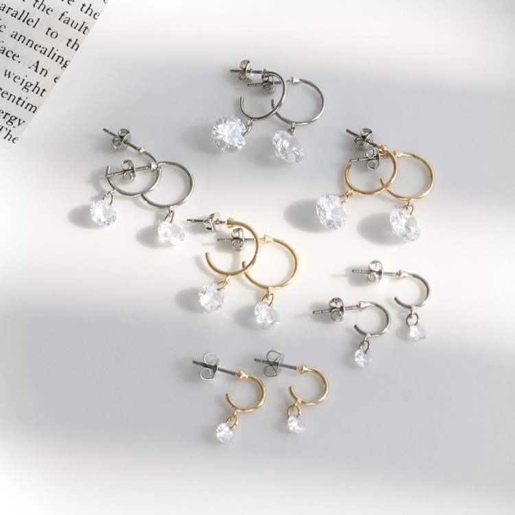 P-1127) 1粒ストーンチタンピアス / キュービックジルコニア | ビーズ