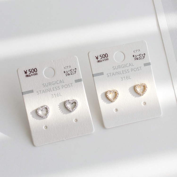P-1208) パヴェハートピアス / ステンレス / キュービックジルコニア