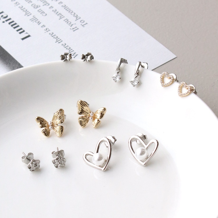 P-1208) パヴェハートピアス / ステンレス / キュービックジルコニア