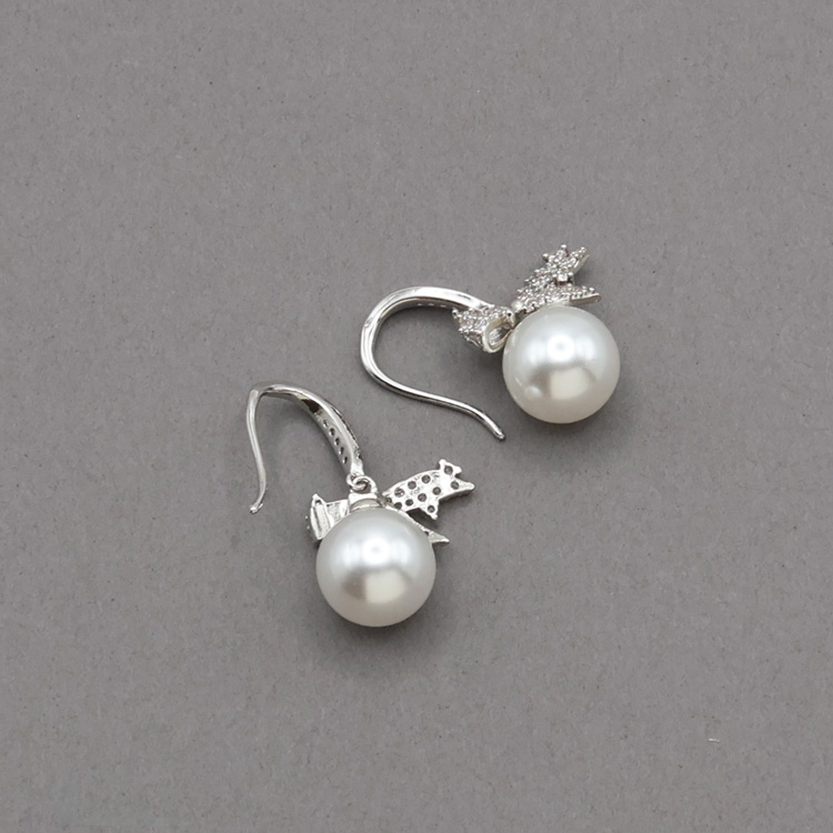 P-1214) ビジューリボンパールピアス / キュービックジルコニア