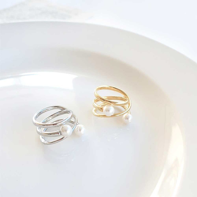 R-334) パール付クロスリング | ビーズ・パーツなどのハンドメイド