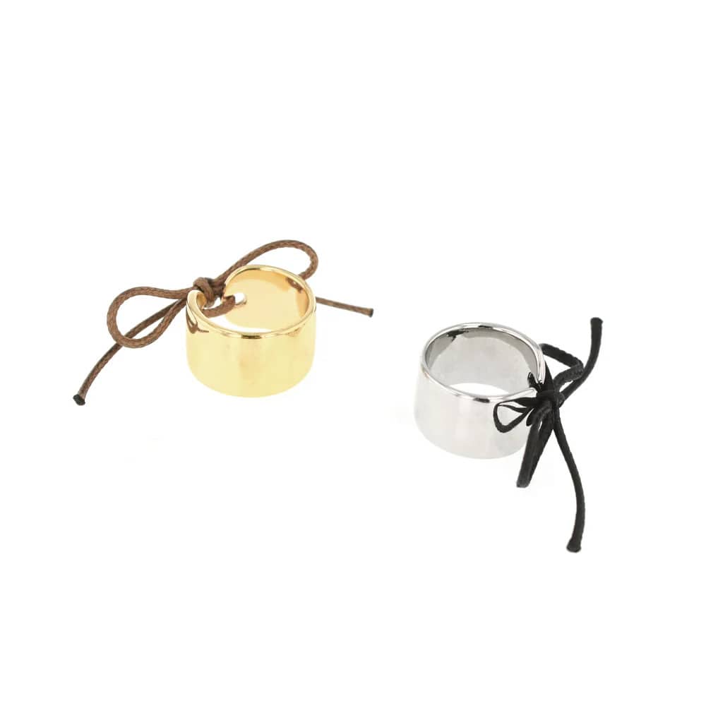 LEGAN リボンデザインリング ストーン付き ピンキーリング レディース シルバー925 イエローゴールド リーフ