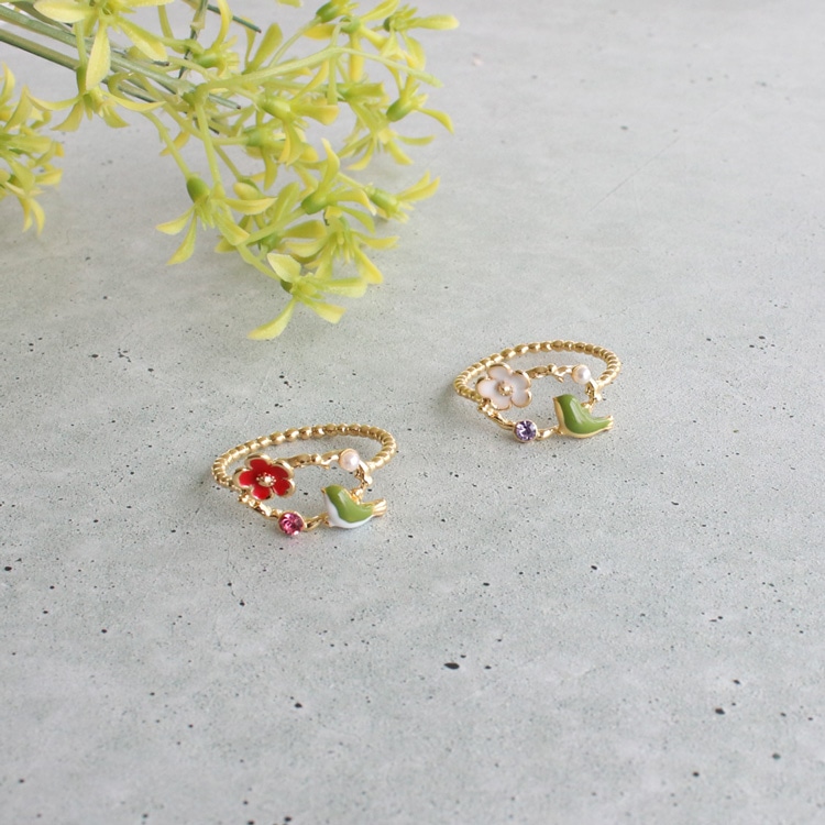 R-457) うぐいすモチーフリング | ビーズ・パーツなどのハンドメイド