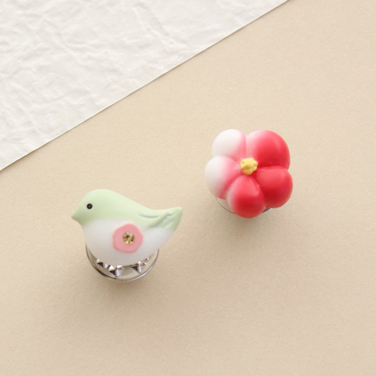 C-404) 小鳥×フラワーセットブローチ | ビーズ・パーツなどの