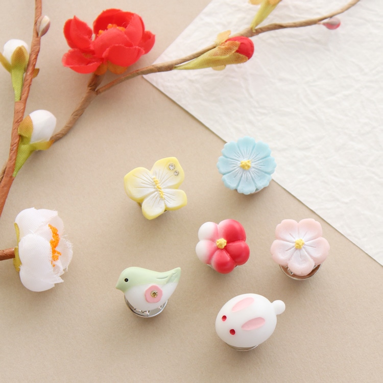 C-404) 小鳥×フラワーセットブローチ | ビーズ・パーツなどの