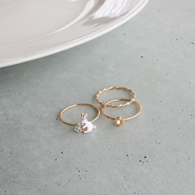 R-455) うさぎセットリング | ビーズ・パーツなどのハンドメイドパーツ